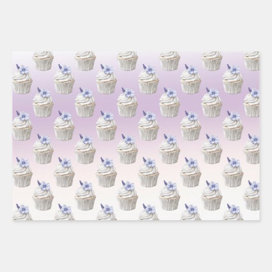 Purple Macaroons Floral Cupcakes Birthday Geschenkpapier Set (Vorderseite 3)