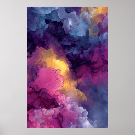 Purple Magenta Gold Alcohol Ink Nebula Flow Poster (Vorne)
