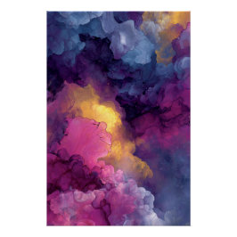 Purple Magenta Gold Alcohol Ink Nebula Flow Poster