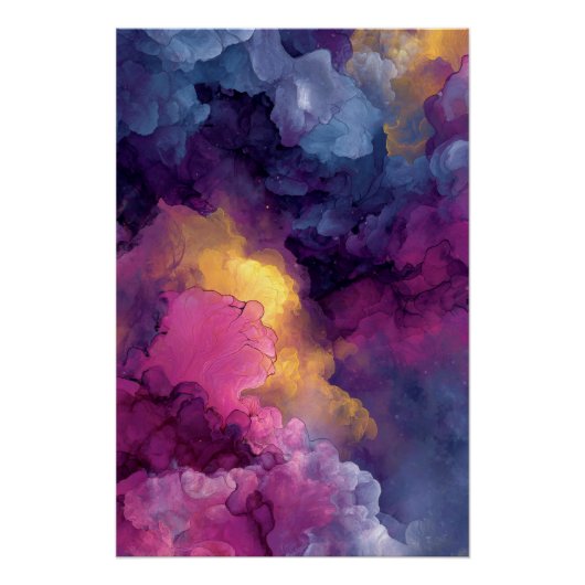 Purple Magenta Gold Alcohol Ink Nebula Flow Poster (Vorderseite)