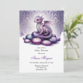 Purple Magical Dragon Baby Shower Einladung (Stehend Vorderseite)