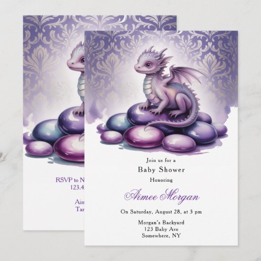 Purple Magical Dragon Baby Shower Einladung (Vorne/Hinten)