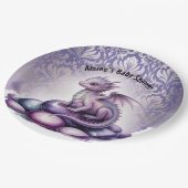 Purple Magical Dragon Baby Shower Pappteller (Schrägansicht)