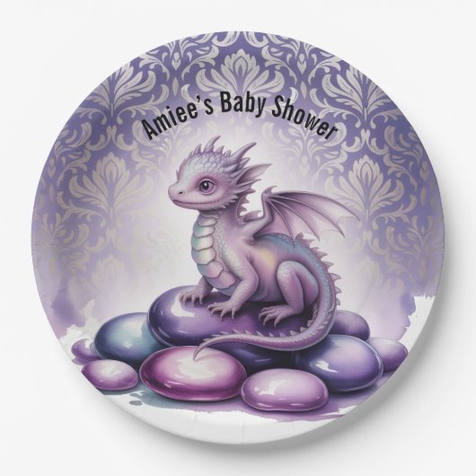 Purple Magical Dragon Baby Shower Pappteller (Vorderseite)