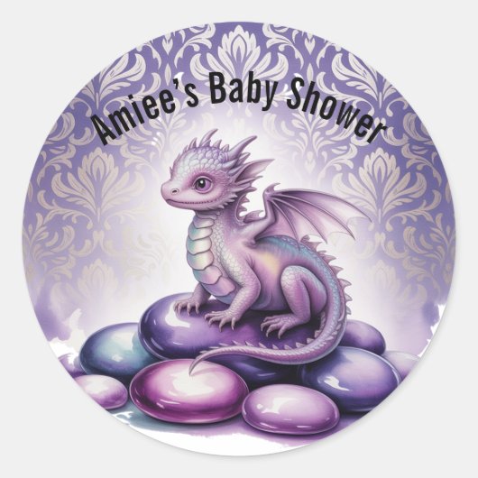 Purple Magical Dragon Baby Shower Runder Aufkleber (Vorderseite)