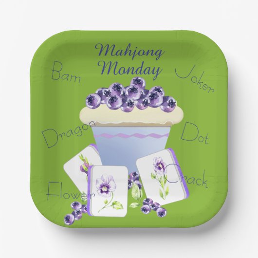 Purple Mahjong Tiles and Blueberry Cupcake Pappteller (Vorderseite)