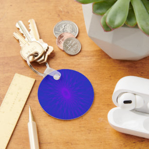 Purple mandala rays on blue keychain schlüsselanhänger