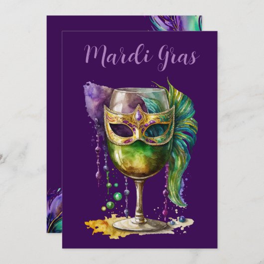 Purple Mardi Gras Mask Einladung (Vorne/Hinten)