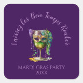 Purple Mardi Gras Mask Quadratischer Aufkleber (Vorderseite)