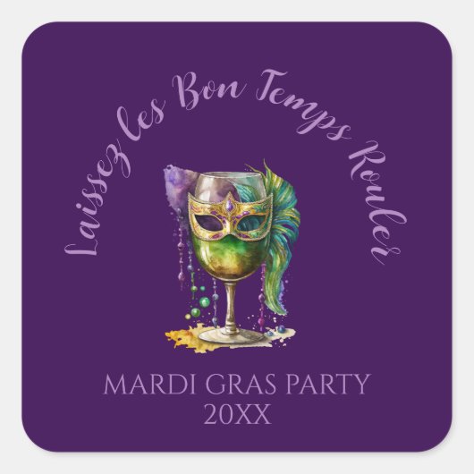 Purple Mardi Gras Mask Quadratischer Aufkleber (Vorderseite)