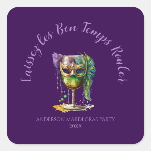 Purple Mardi Gras Mask Quadratischer Aufkleber (Vorderseite)