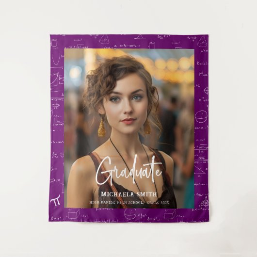 Purple Math Handwritten Script Photo Graduation  Wandteppich (Vorderseite)