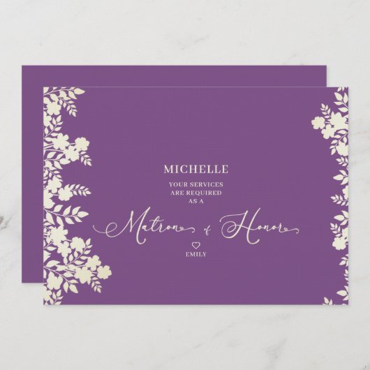 Purple Matron of Honor Proposal Botanical Frame (Vorne/Hinten)