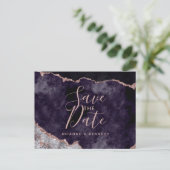 Purple Mauve Rose Gold Agate Marble Save the Date Ankündigungspostkarte (Stehend Vorderseite)