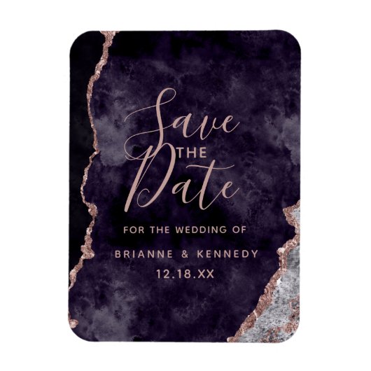 Purple Mauve Rose Gold Agate Marble Save the Date Magnet (Vertikal)