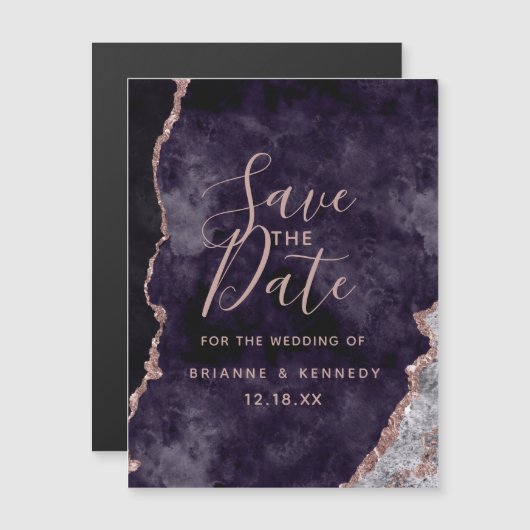 Purple Mauve Rose Gold Agate Marble Save the Date Magneteinladung (Vorne/Hinten)
