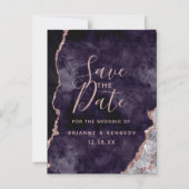 Purple Mauve Rose Gold Agate Marble Save the Date Magneteinladung (Vorderseite)