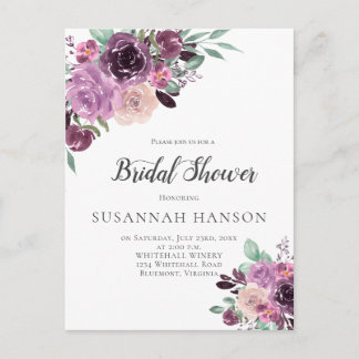 Purple Mauve Sangria Floral Bridal Shower Postkarte