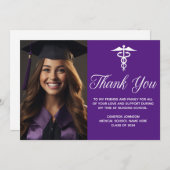 Purple Medical School Graduation Photo Custom Dankeskarte (Vorne/Hinten)