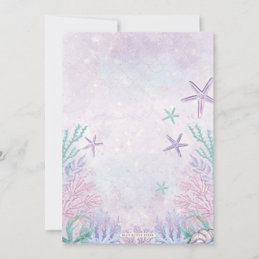 Purple Mermaid 1st Birthday Oneder the Sea Party Einladung (Rückseite)