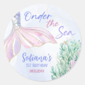Purple Mermaid 1st Birthday Oneder the Sea Runder Aufkleber (Vorderseite)