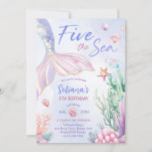 Purple Mermaid 5th Birthday Five the Sea  Einladung (Vorderseite)