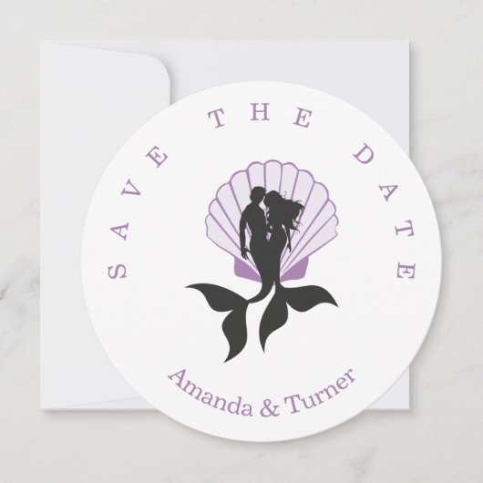 Purple Mermaids Couple on zu Seashell Design Save The Date (Vorderseite)