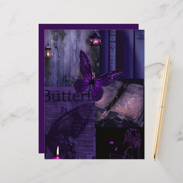 Purple Midnight Butterfly Magic Scrapbook Paper (Vorderseite/Rückseite Beispiel)