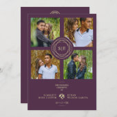 Purple Minimal Initials Wedding Fancy 4 Photos Einladung (Vorne/Hinten)