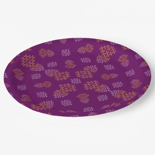 Purple Minimal Tamil Kolam Pongal Design Pappteller (Schrägansicht)