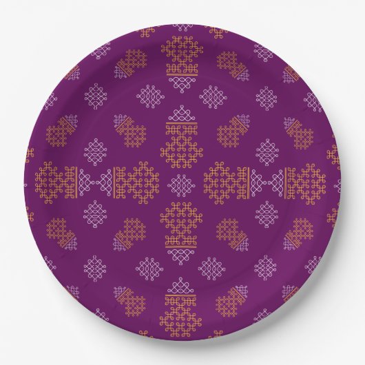 Purple Minimal Tamil Kolam Pongal Design Pappteller (Vorderseite)