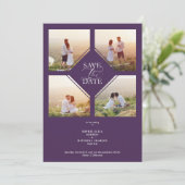 Purple Minimalist Wedding Fancy 4 Photos Collage (Stehend Vorderseite)