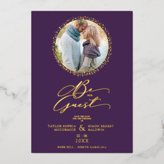 Purple Minimalist Wedding Fancy Round Photo Folieneinladung