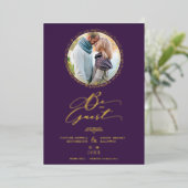 Purple Minimalist Wedding Fancy Round Photo Folieneinladung (Stehend vorne)