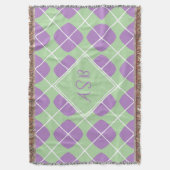 Purple Mint Green Mod Argyle Script Monogram Decke (Vorderseite Vertikal)