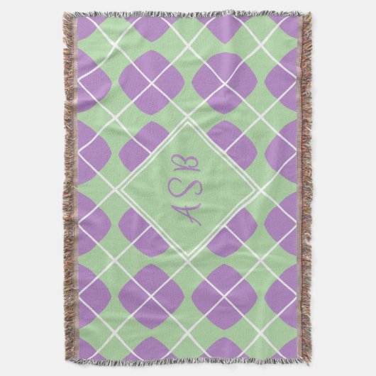 Purple Mint Green Mod Argyle Script Monogram Decke (Vorderseite Vertikal)
