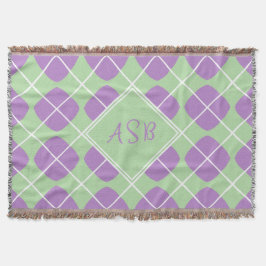 Purple Mint Green Mod Argyle Script Monogram Decke