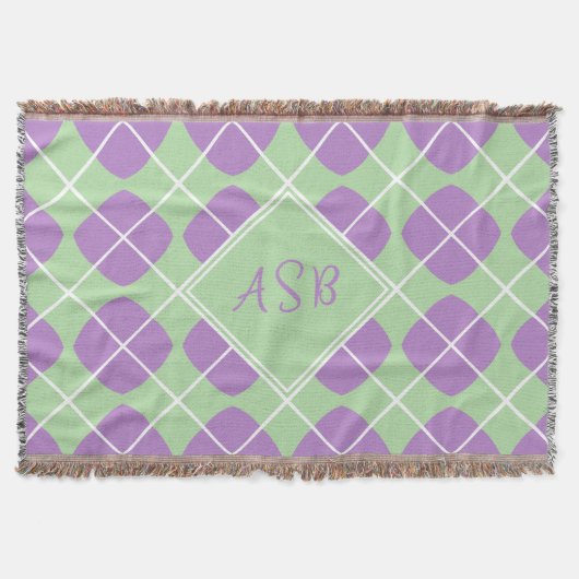 Purple Mint Green Mod Argyle Script Monogram Decke (Vorderseite)