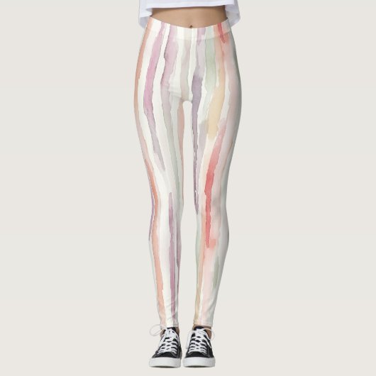 Purple Mint Peach Rose Stripes Leggings (Vorderseite)