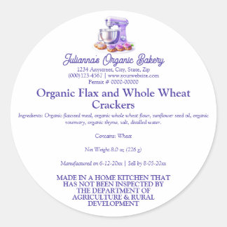 Purple Mixer Bread Bakery Food Product Label Runder Aufkleber