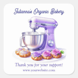 Purple Mixer Bread Bakery Pastry Chef Thank You Quadratischer Aufkleber