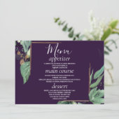 Purple Modern Greenery Wedding Table Menu Cards Menükarte (Stehend Vorderseite)