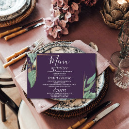 Purple Modern Greenery Wedding Table Menu Cards Menükarte