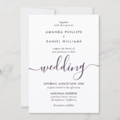 Purple Modern Script Elegant Photo Wedding Einladung (Vorderseite)