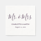 Purple Modern Script Mr. and Mrs. Wedding Serviette (Vorderseite)