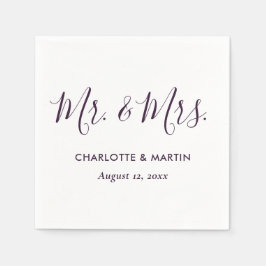 Purple Modern Script Mr. and Mrs. Wedding Serviette