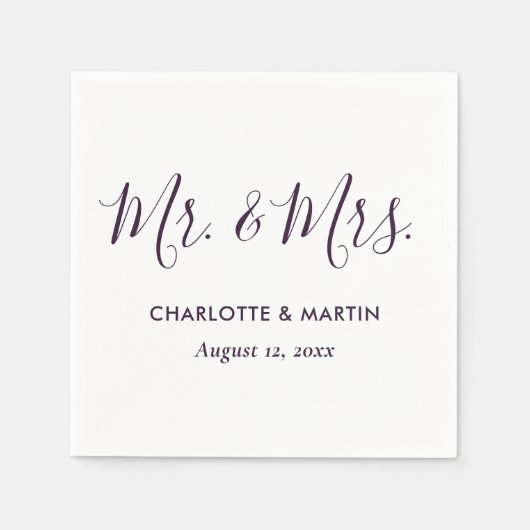 Purple Modern Script Mr. and Mrs. Wedding Serviette (Vorderseite)