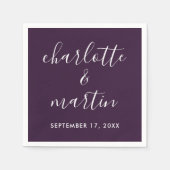 Purple Modern Script Wedding Serviette (Vorderseite)