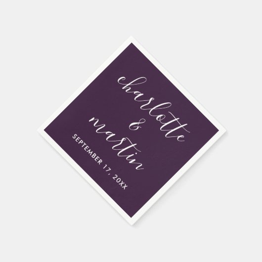 Purple Modern Script Wedding Serviette (Ecke)