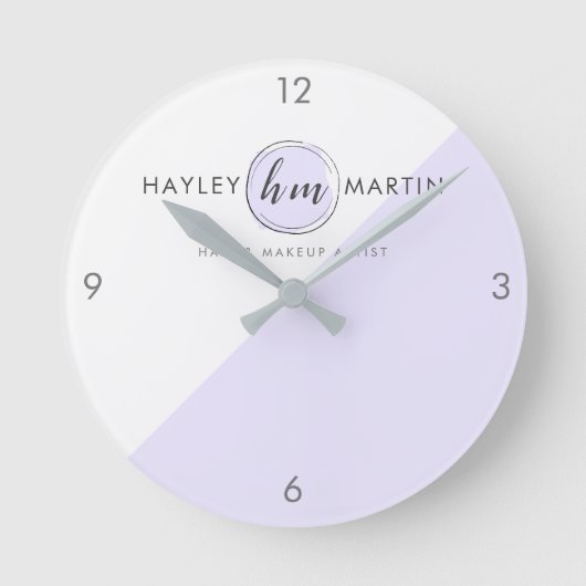 Purple Monogram Style Custom Logo Business Runde Wanduhr (Vorderseite)
